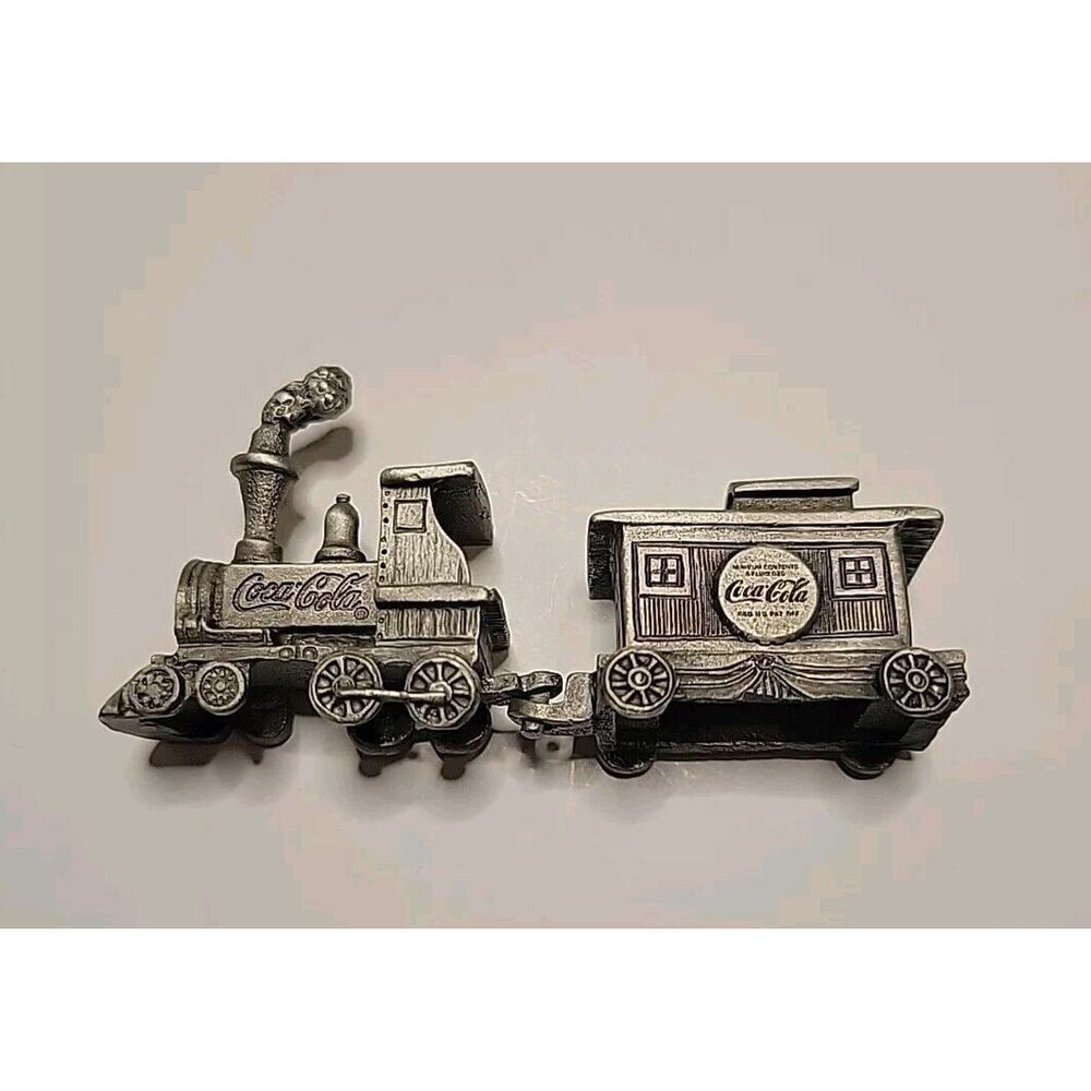 COCA-COLA VINTAGE 1995 TWO PIECE PEWTER MINI TRAIN SET In Boxes